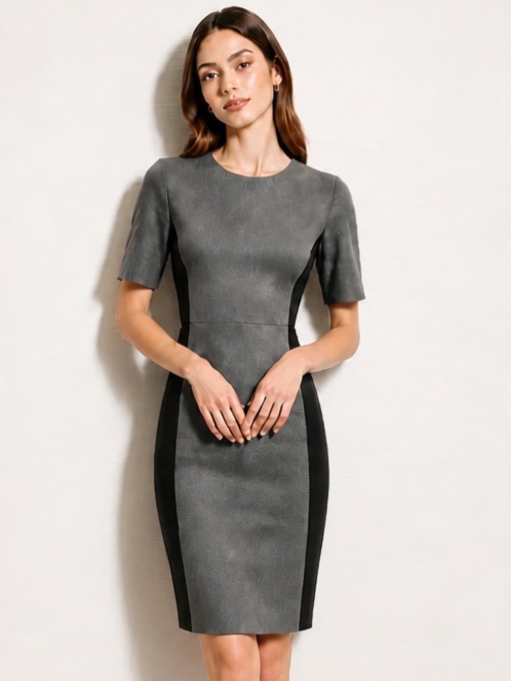 J CREW Ponte Knit Color Block Dress Gray Black Career Short Sleeve 4
